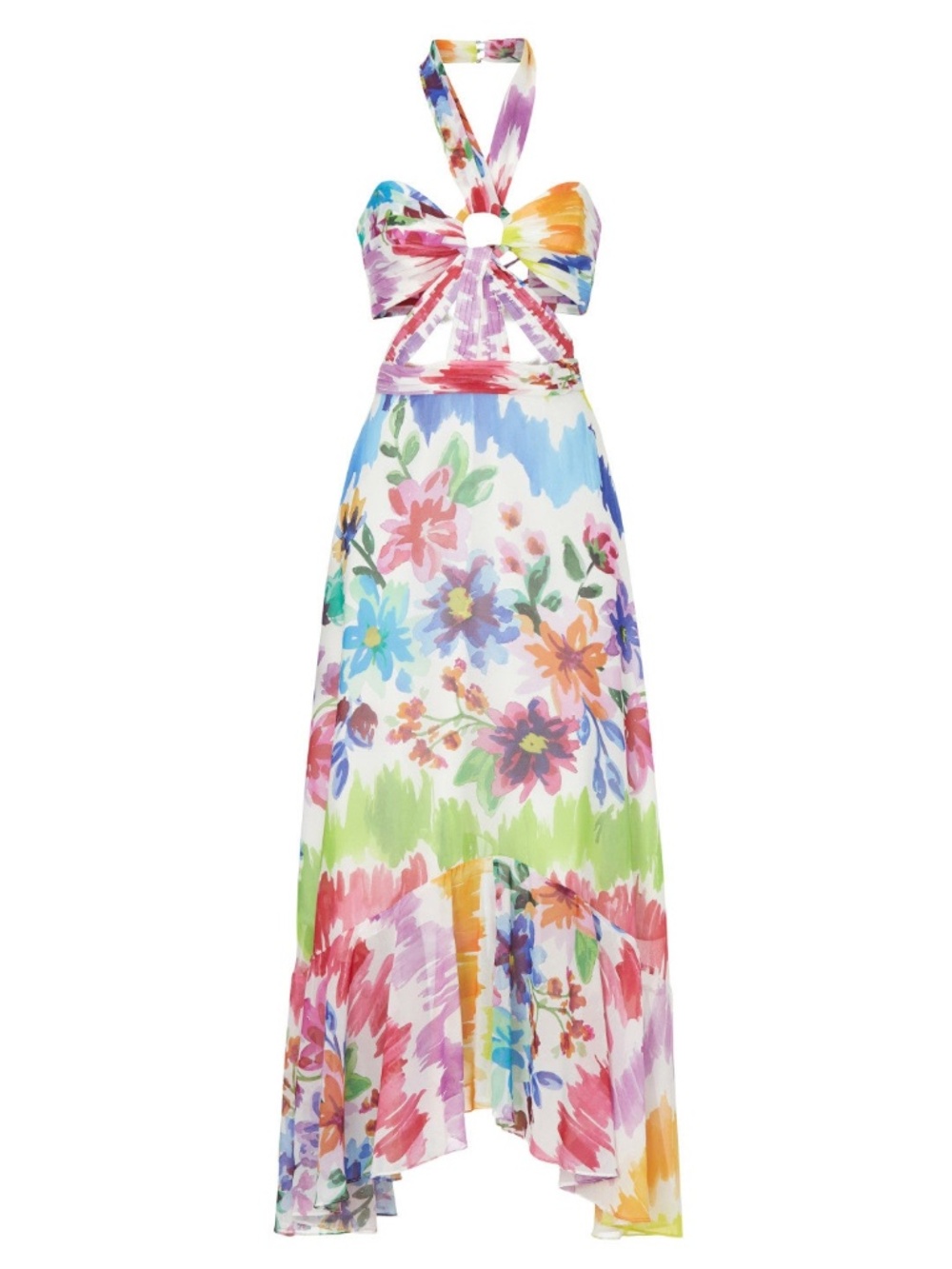 PatBO Bloom Cutout Cut Out Maxi Dress Watercolor Ruffle Midi White - Size US 8